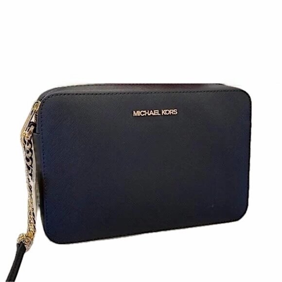 Michael Kors Jet Set Large East West Zip Crossbody Leather Black NWOT - Picture 1 of 11